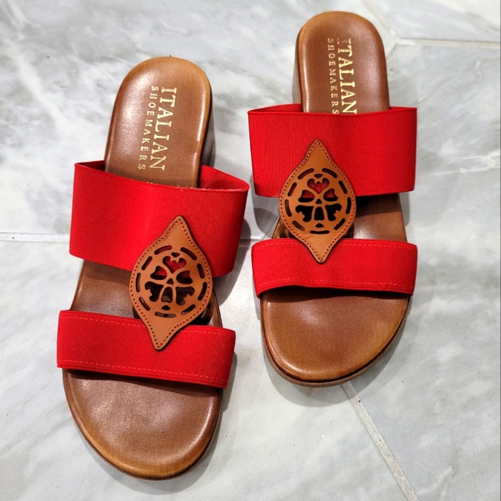 ITALIAN SHOEMAKERS Red Double Strap Slip On Sandals Size 8.5